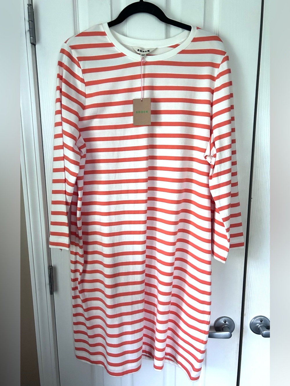 Boden Orange & White Striped Long Sleeve T-Shirt Dress NWT